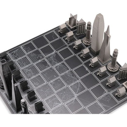 Skyline Chess - San Francisco Edition Stainless Steel Chess Set with Wood Map Board - Games
