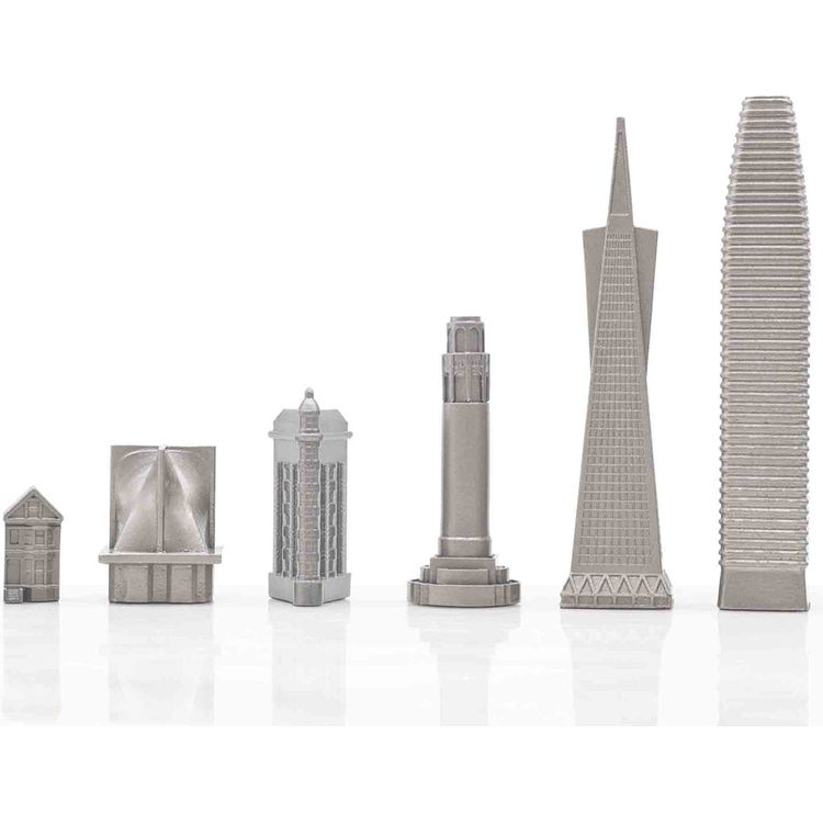 Skyline Chess - San Francisco Edition Stainless Steel Chess Set with Wood Map Board - Games