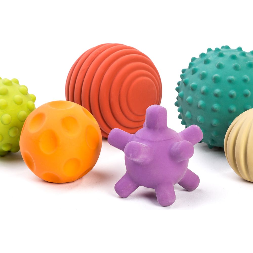 miniland - Set of 6 Natural Rubber Sensory Balls - Infants