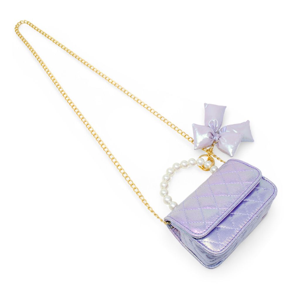 Zomi Gem - Shiny Quilted Fluffy Bow Handbag - Purple - Trend Accessories