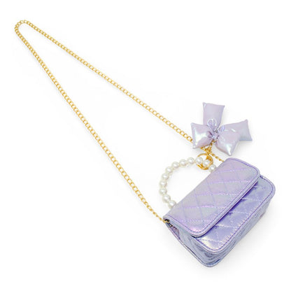 Zomi Gem - Shiny Quilted Fluffy Bow Handbag - Purple - Trend Accessories