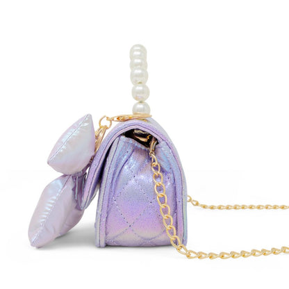 Zomi Gem - Shiny Quilted Fluffy Bow Handbag - Purple - Trend Accessories