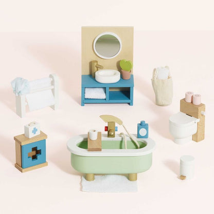Le Toy Van - Wooden Dollhouse 19 Piece Bathroom Furniture Set - Dolls