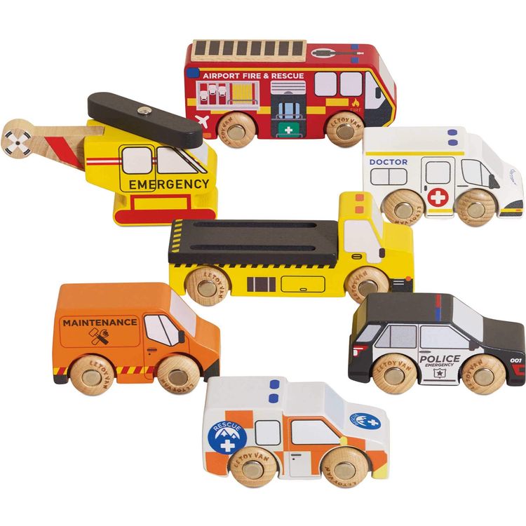 Le Toy Van - Wooden Set of 7 Emergency Vehicles - Preschool